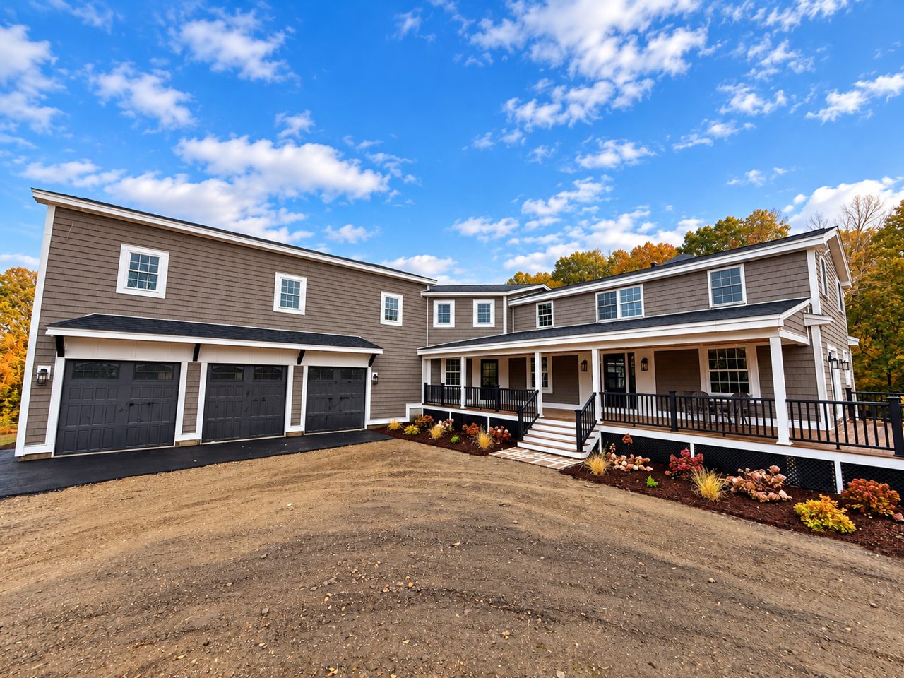 Front of the home and three-car garage